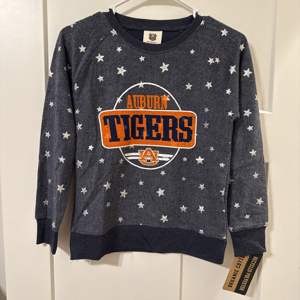 Girls Youth Wes & Willy  Navy Auburn Tigers Shimmer Star Sweatshirt 14 XL